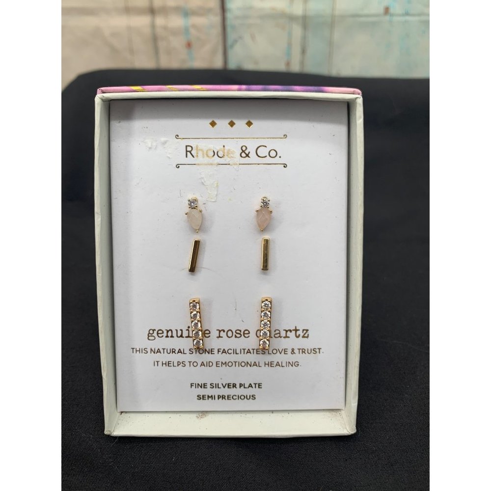 Rhode and Co Earrings  Rose Quarts, Silver Plate 3 pairs